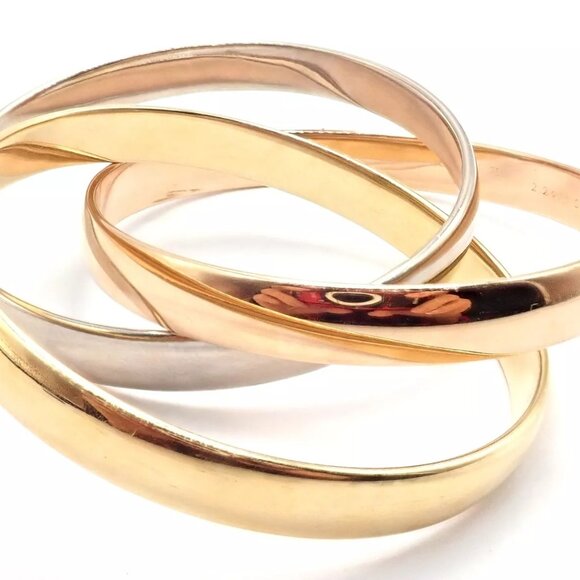 Authentic! Cartier 18k Tricolor Gold 101.5 Grams Rolling Trinity Bangle Bracelet - Picture 2 of 11